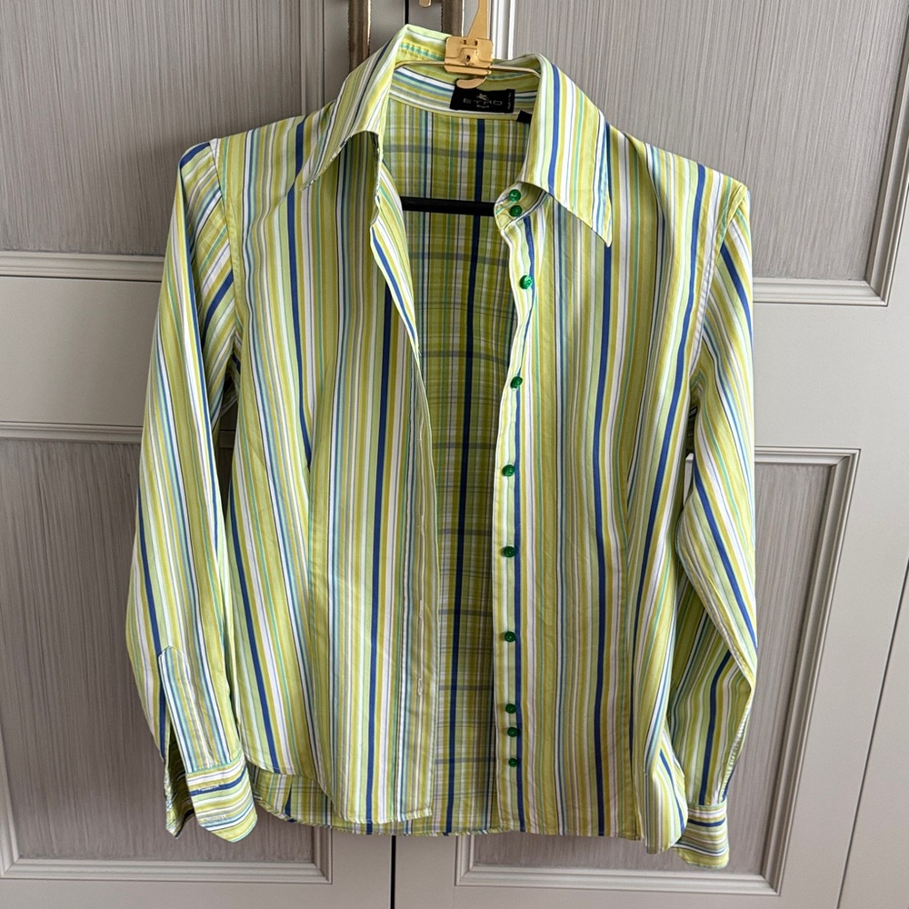 Etro ladies green and blue shirt in like-new condition size 46 - Picture 2 of 10